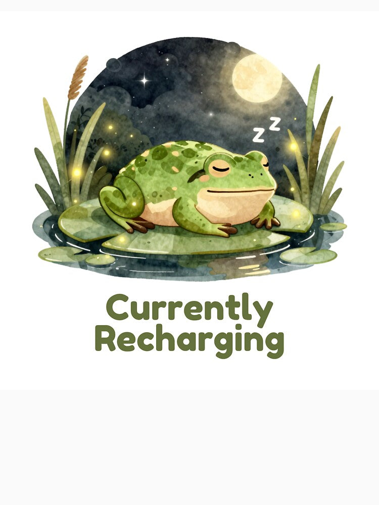 Currently Recharging Sleeping Frog Cozy Night Pond Aesthetic by Cozy Chaos Studio Co