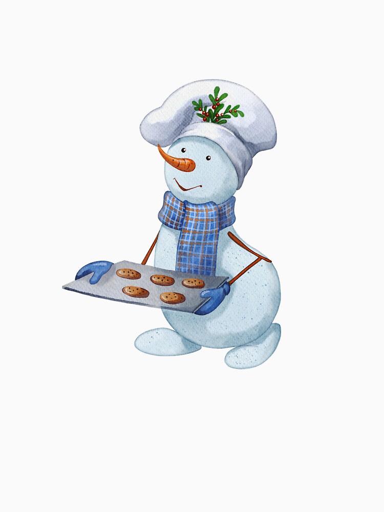 Christmas Snowman Baking Cookies – Cute Winter Holiday Illustration by Ms. Iryna