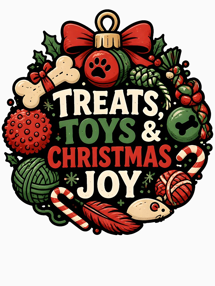 Treats Toys and Christmas Joy Dog Cat Toy Ornament Design by OliviaHayesArt