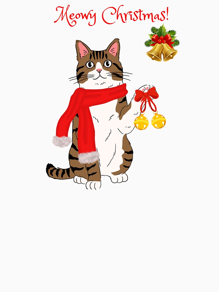 Meowy Christmas Brown Tabby Cat with Jingle Bells by MYCatStuff