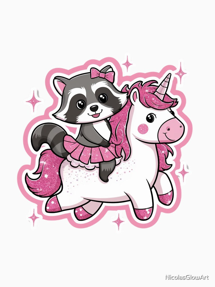 Raccoon And Unicorn Pink by NicolasGlowArt