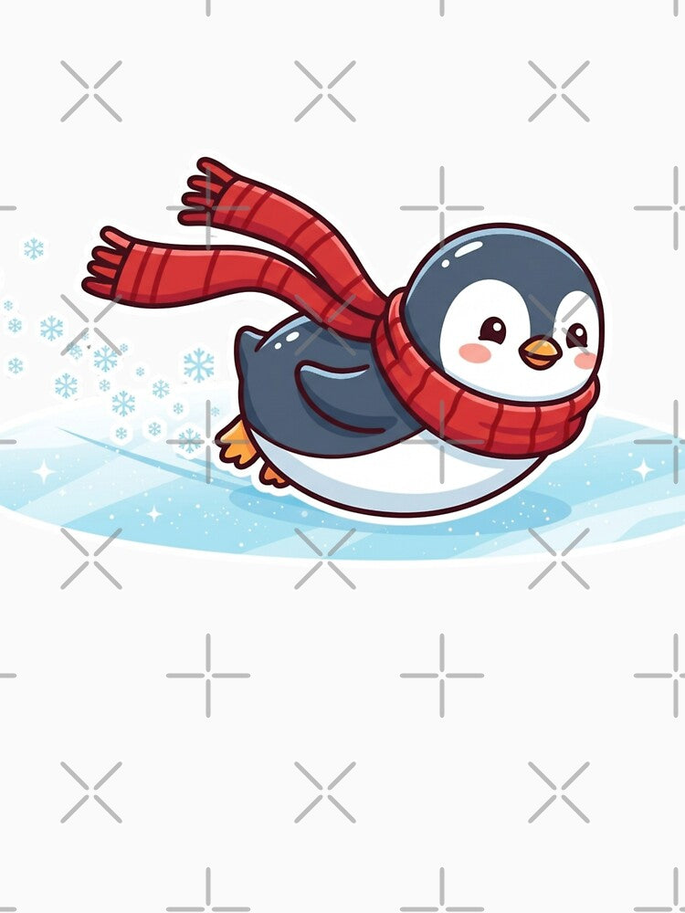 Penguin Sliding on Ice Scarf by NeonNerd Studio