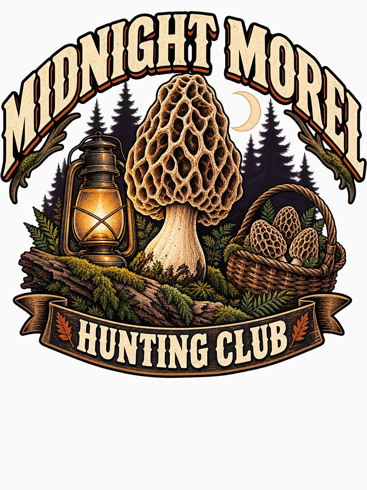 Midnight Morel Hunting Club Mushroom Foraging Design by OUICHA