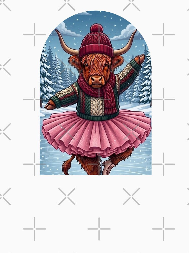 Ice Skating Highland Cow - Pink Tutu Winter Figure Skating Funny Christmas by Neurospicy Trolls