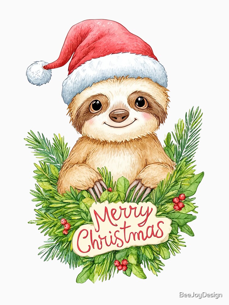 Merry Christmas Sloth Cute Holiday Animal Design by BeeJoyDesign
