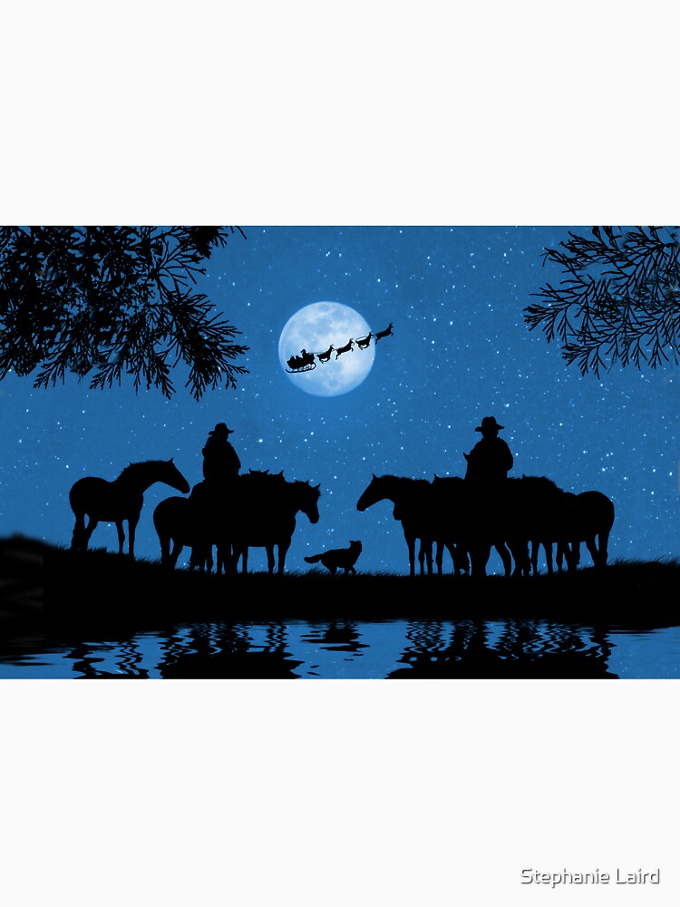 Country Western Cowboy and Cowgirl with Horses Cow Dog and Santa Cute Christmas Holiday by Stephanie Laird