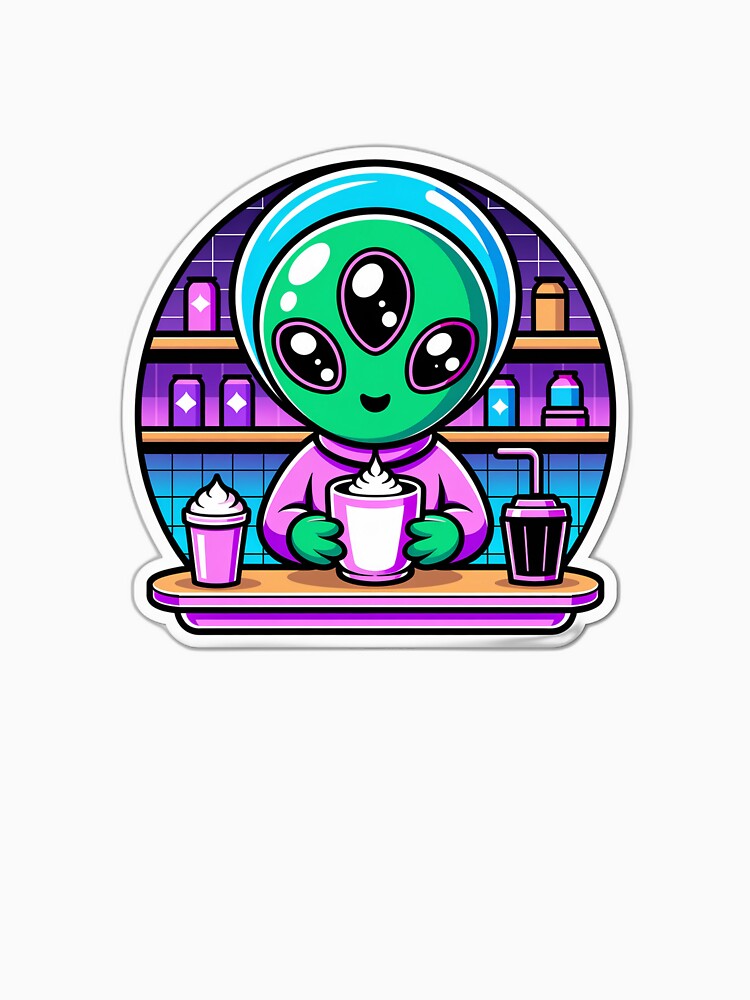 Cosmic Latte Alien Barista Kawaii Art by AVACL0