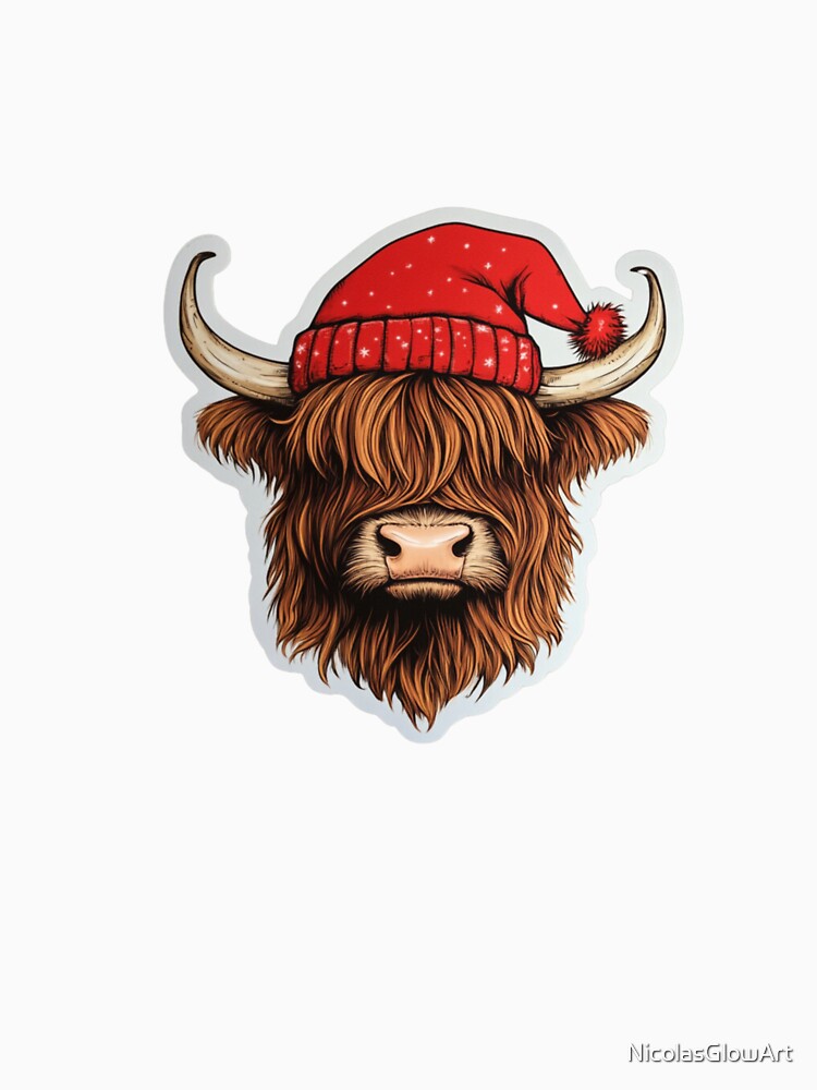 Highland Cow with Red Hat by NicolasGlowArt
