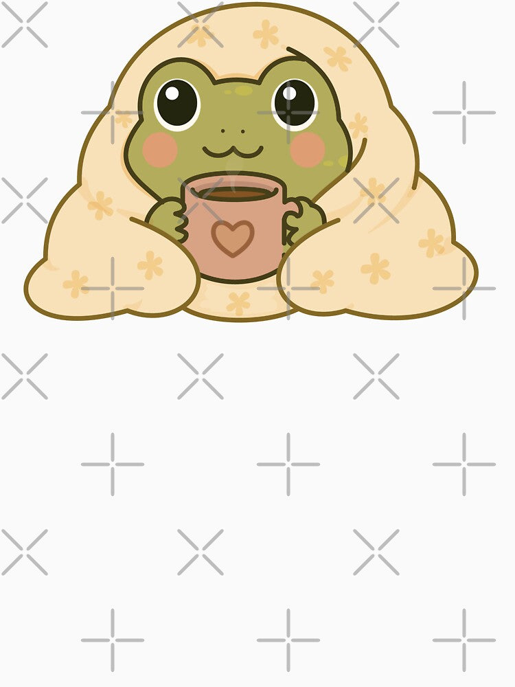 Cute Cozy Frog Drinking Coffee Under Blanket – Kawaii Aesthetic Frog Sticker by Lilypad Shop