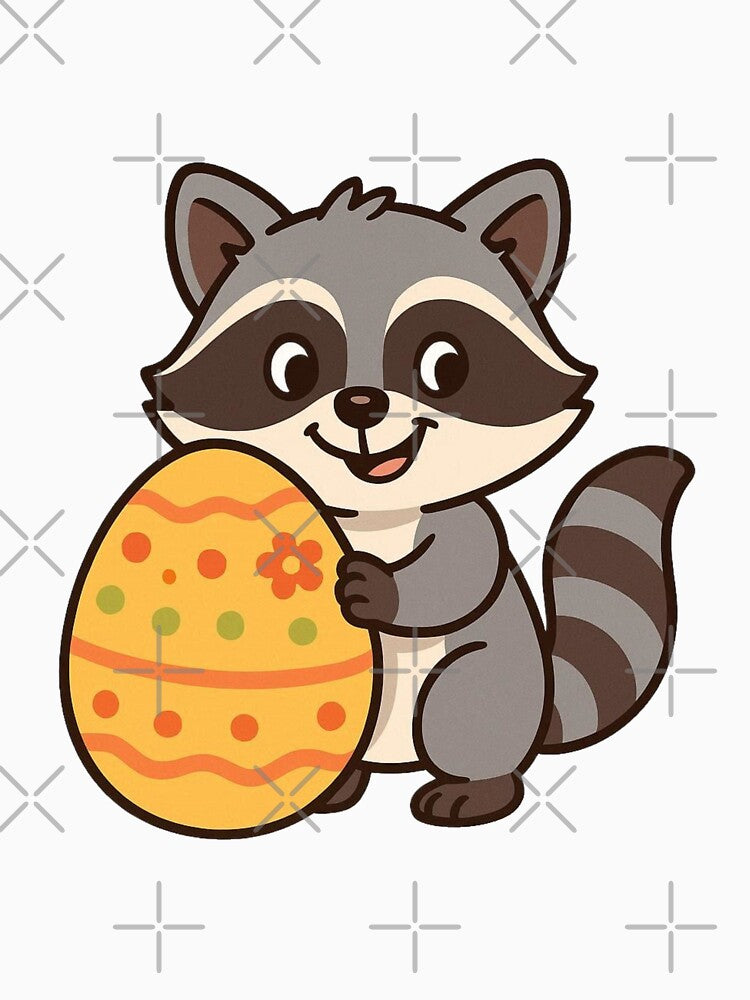 Funny Raccoon Hiding Behind Easter Egg – Cute Spring Animal Character by Confuzz1ed