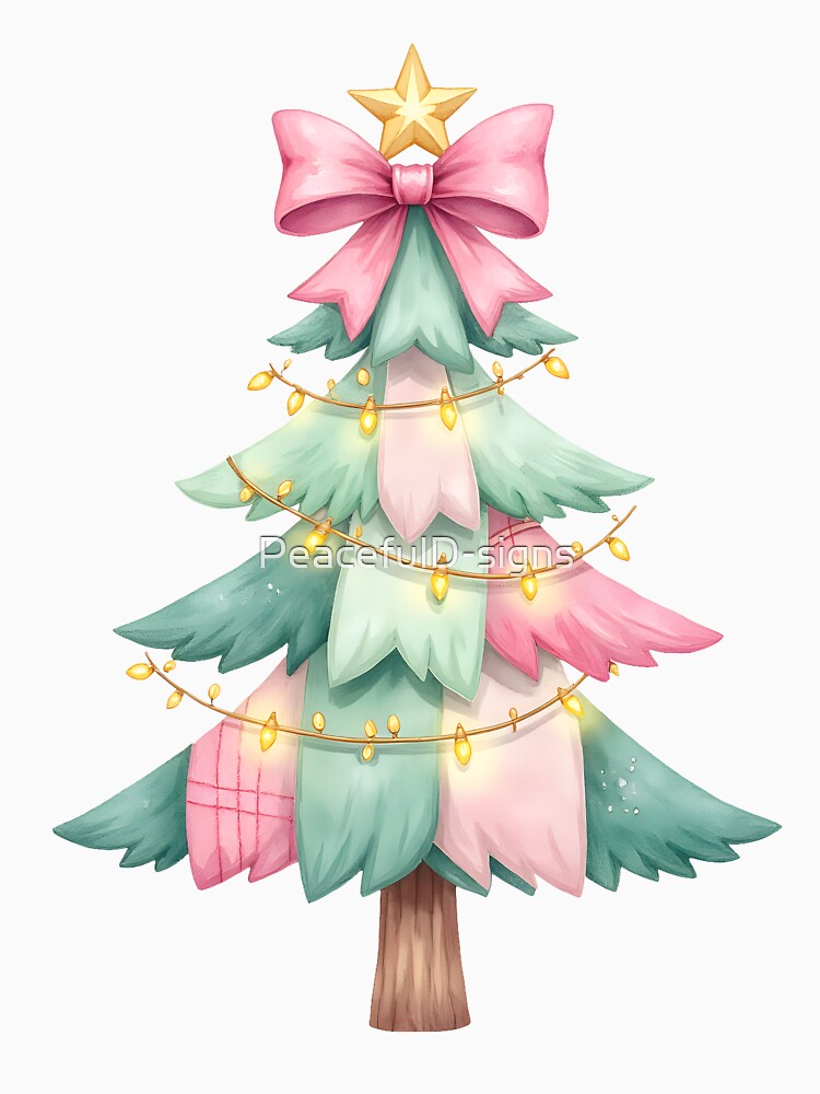 Pastel Patchwork Christmas Tree with Bow – Cute Festive Holiday Design by PeacefulD-signs