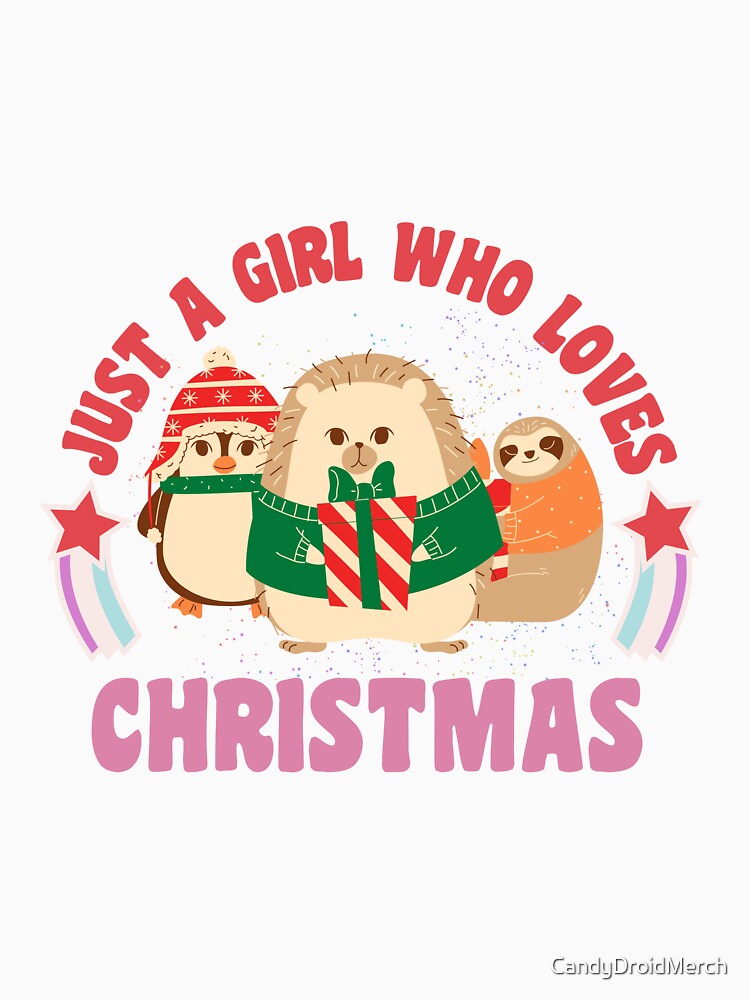 Merry Christmas Womens Girls Pink Tree Christmas Just A Girl Who Loves Christmas Retro Vintage Christmas Design by CandyDroidMerch