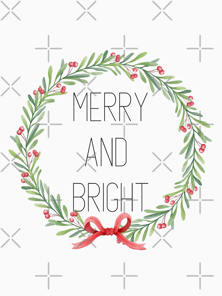 Merry and Bright minimal Christmas wreath with holly, red berries and a red bow by PeonyPeak
