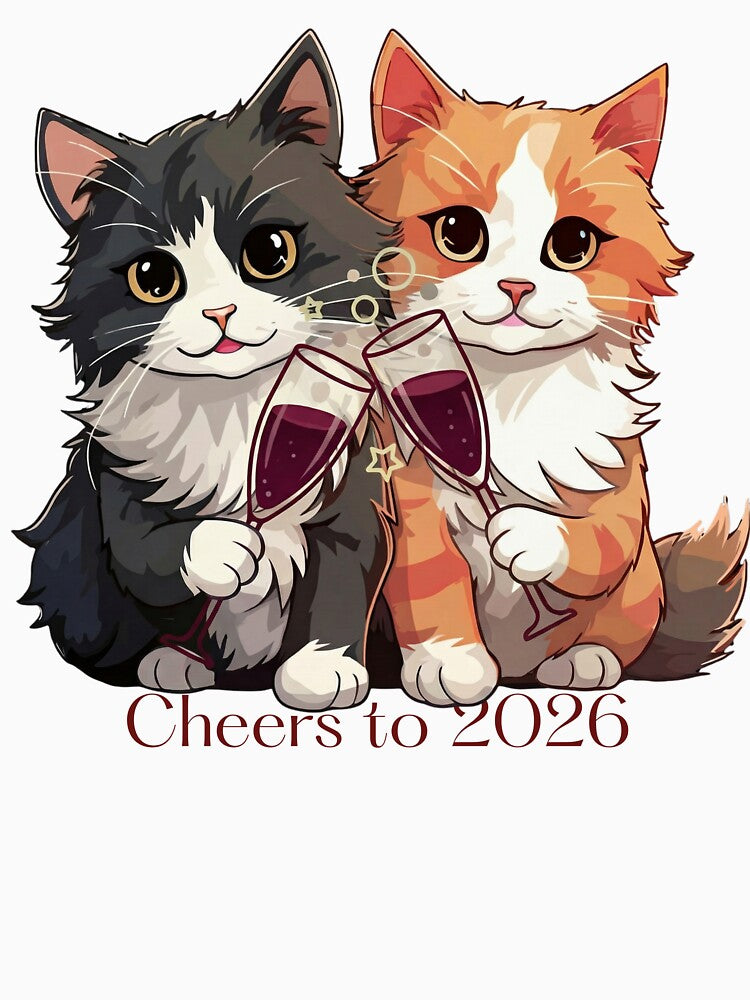 Cute Cats Cheers New Year – Kawaii Cats with Champagne Illustration by Doodlelline