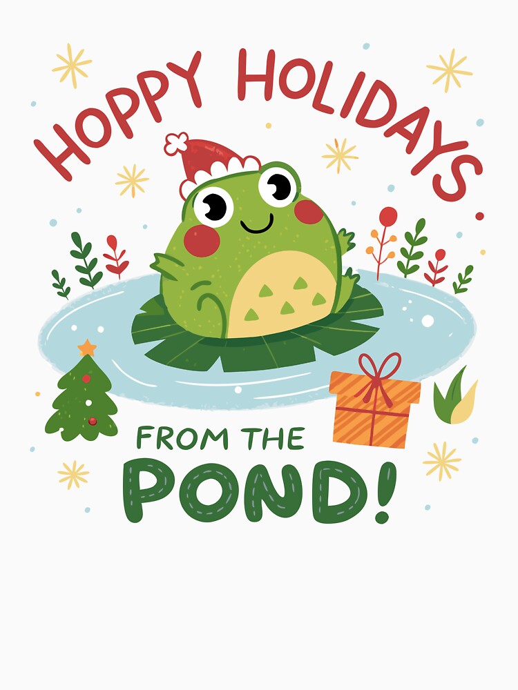 Hoppy Holidays from the Pond - Cute Frog Christmas Design by TheArtOfRanda
