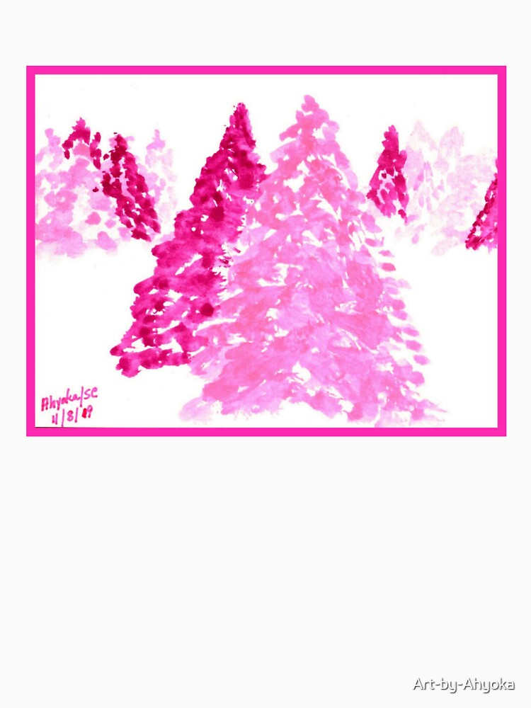 Two-Tone Pink Christmas Tree Scene - Watercolor by Art-by-Ahyoka