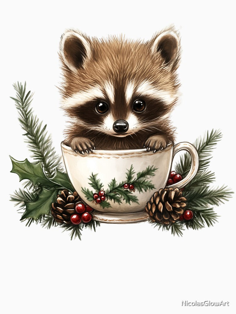 Cute Raccoon and Cup by NicolasGlowArt