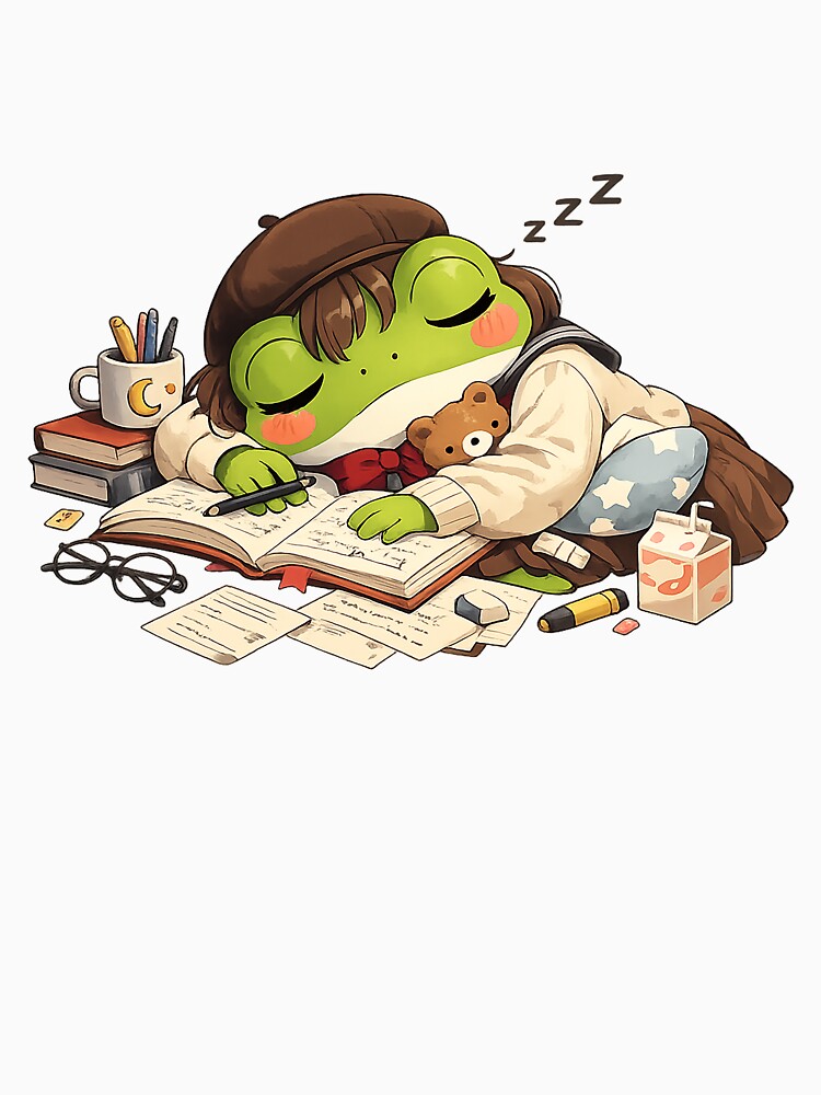 Sleepy Frog Study Aesthetic | Cozy Lo-fi Napping Froggy Art by CustomizingGift