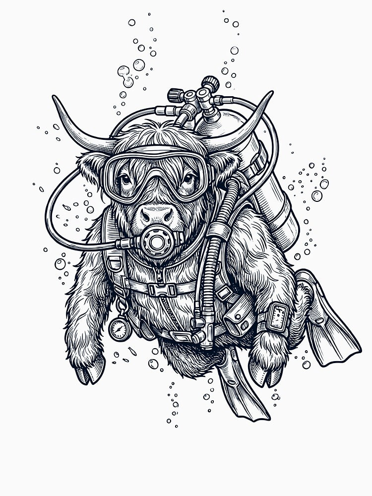 Highland Cow Scuba Diving Diver Animal Lover by TerryConnells