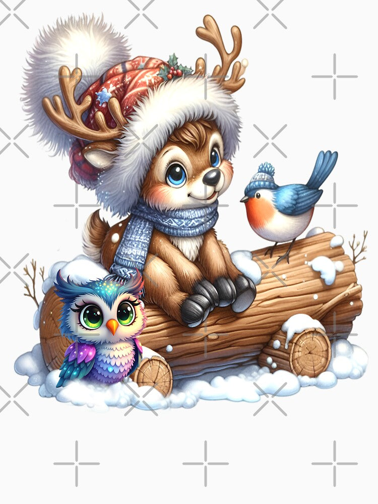 christmas reindeer with birdy friends, fantasy fun by LoneAngel