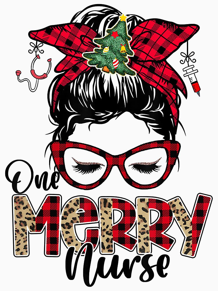 One Merry Nurse Messy Bun Tee Christmas Scrubs For Nurses by SethFrancis37