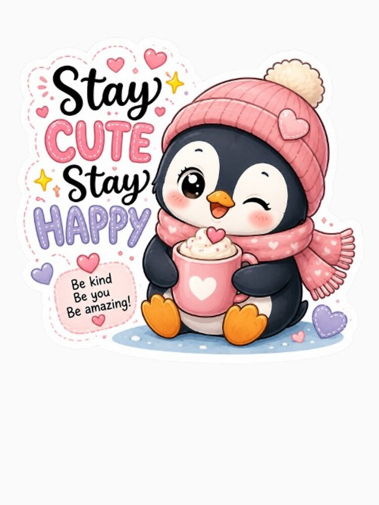 Cute Kawaii Penguin Sticker | Stay Cute Stay Happy | Winter Penguin | Pastel Animal Sticker4 by Vegasstickers