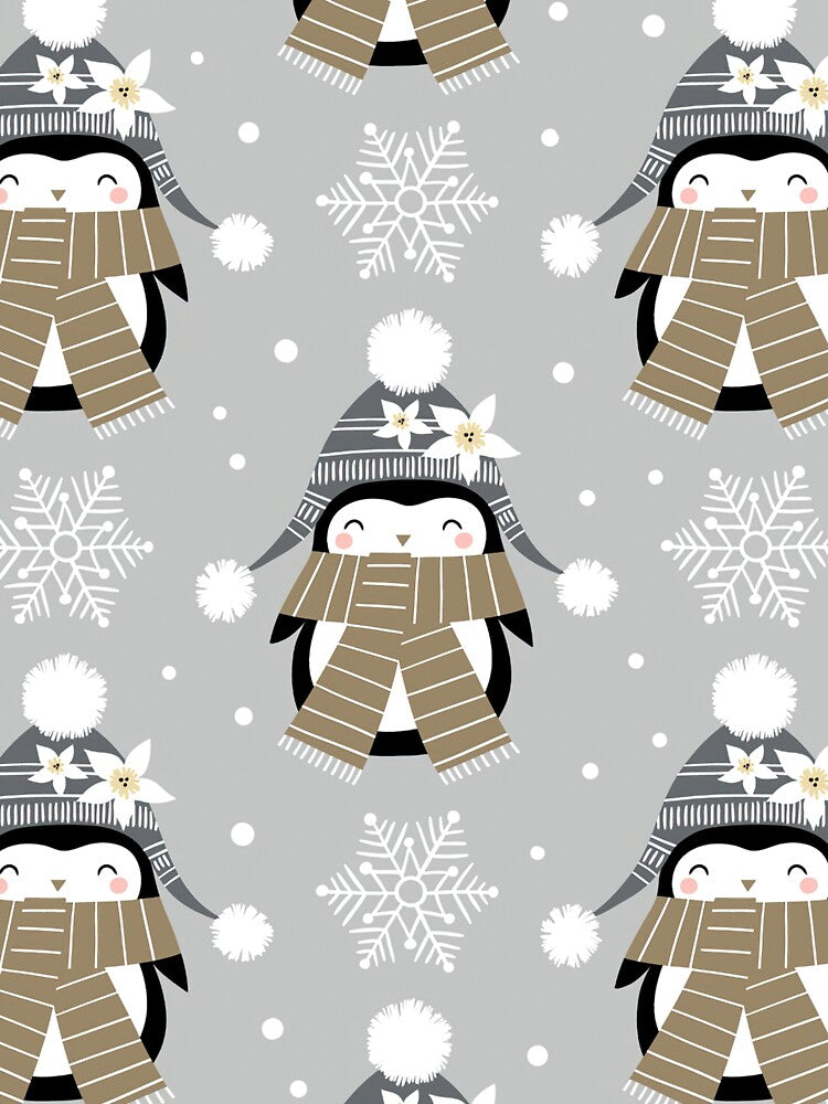 Cute Penguins In Winter Clothes And Ice Flower Pattern by Wilkinson39