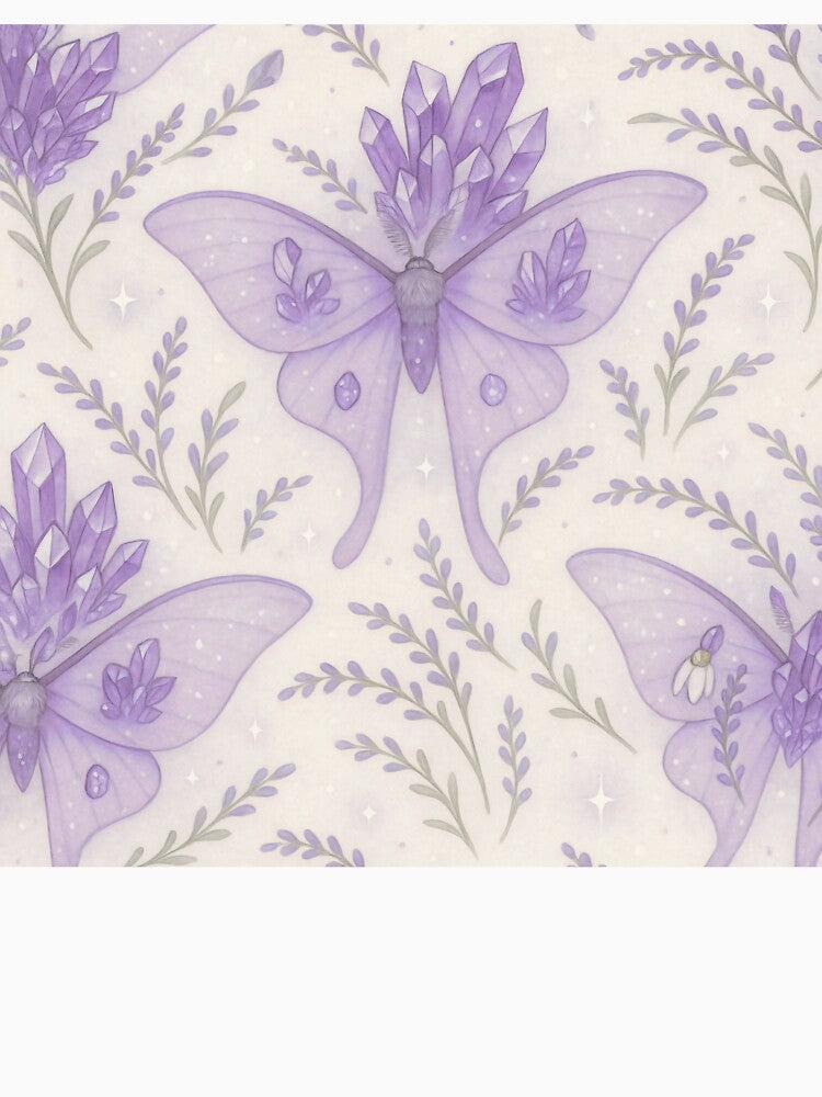 Amethyst Crystal Moth Pattern – Lavender Botanical Fantasy Design by Zee's Whimsical Wonders