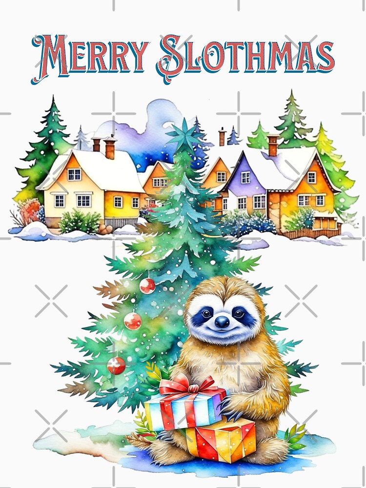 Merry Slothmas Cute Christmas Sloth by Sarah Wainwright