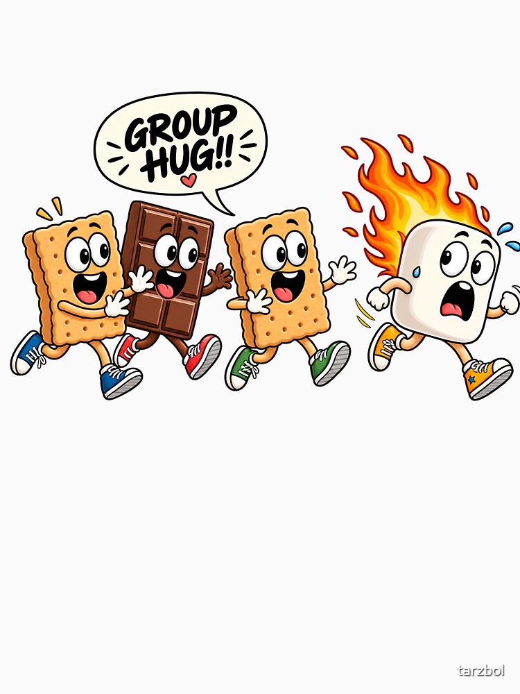 Funny Smores Group Hug Camping Shirt Design | Campfire Marshmallow Cartoon Art by tarzbol
