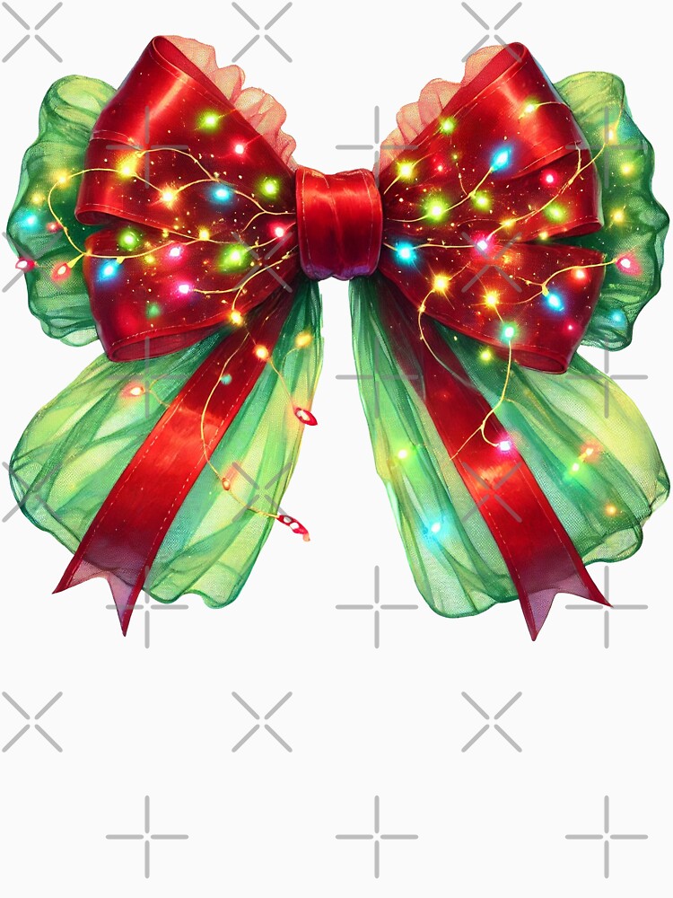 Radiant Red and Green Christmas Bow with Festive Lights by CultDigHoriz
