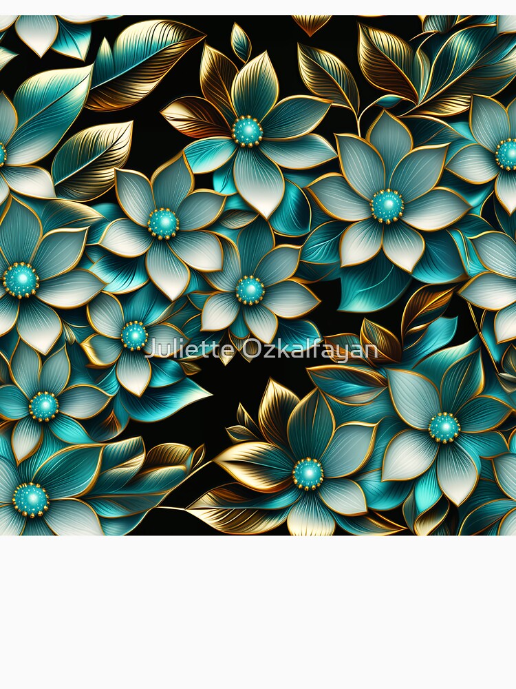 Gilded Teal & Gold Floral | Elegant Botanical Luxury Pattern by Juliette Ozkalfayan