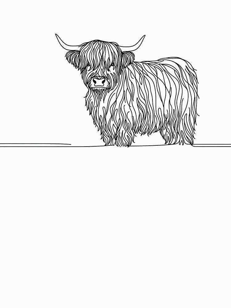 Highland Cow Standing Line Drawing by AlanHillArt
