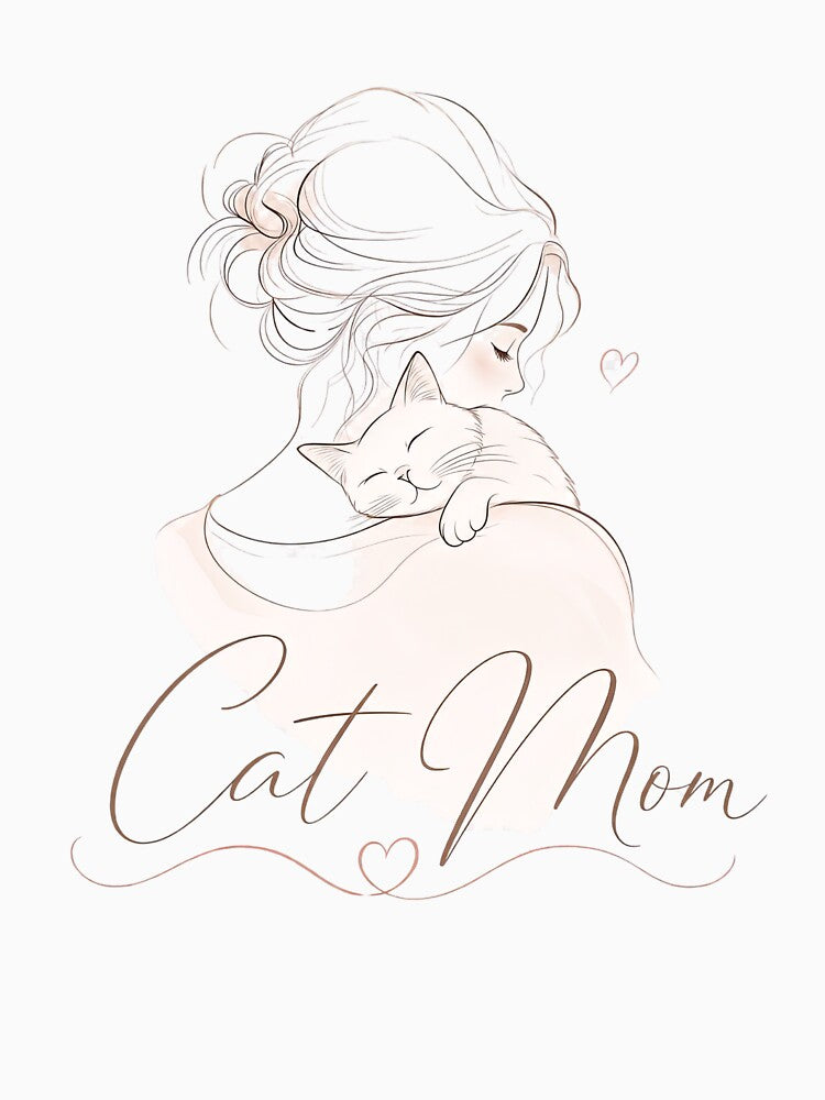 Minimalist Emotional Cat Mom Line Art Kawaii T-Shirt by Ashley critters