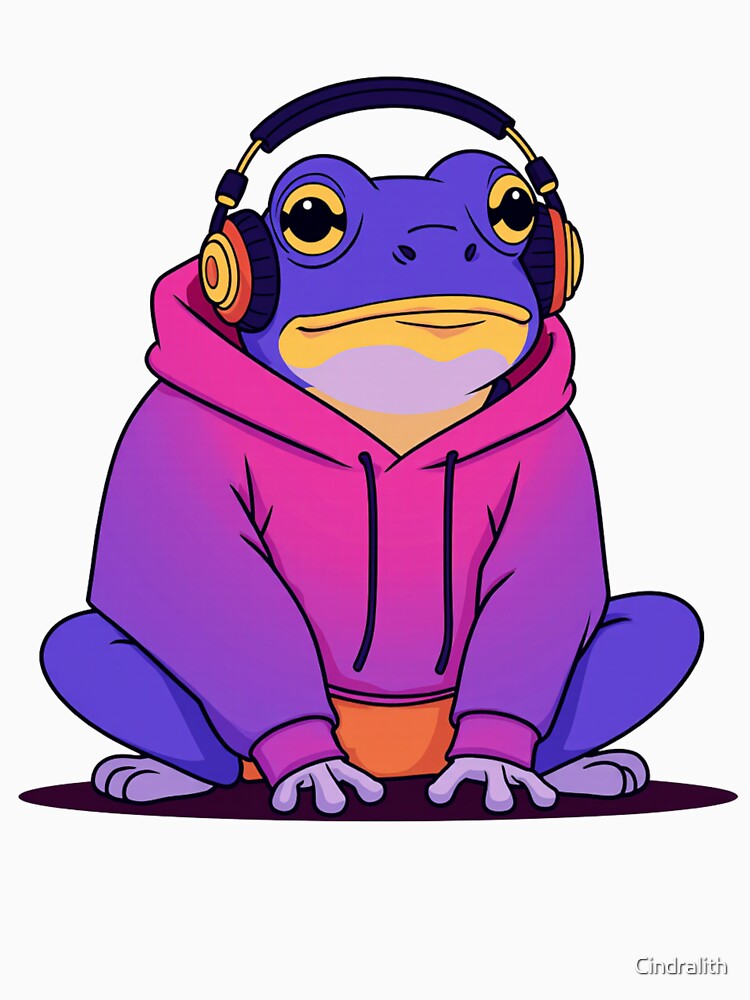 Lo-Fi Chill Frog – Purple Aesthetic Frog in Hoodie with Headphones by Cindralith