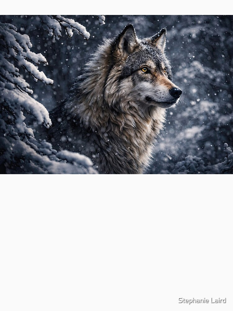 Majestic Wolf in Snowy Forest Season Wintery Solstice Yule Seasons Greetings by Stephanie Laird