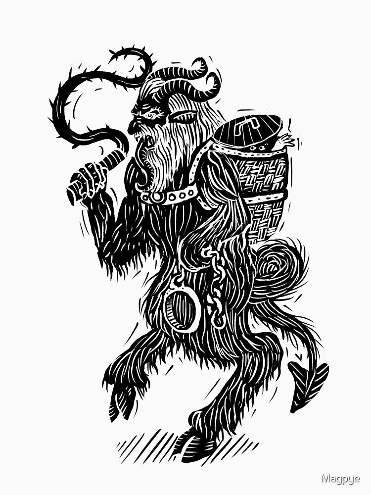 Digital woodcut design Krampus by Magpye