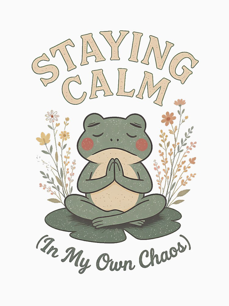 Retro Meditating Frog - Staying Calm In My Own Chaos Aesthetic by etuvibes