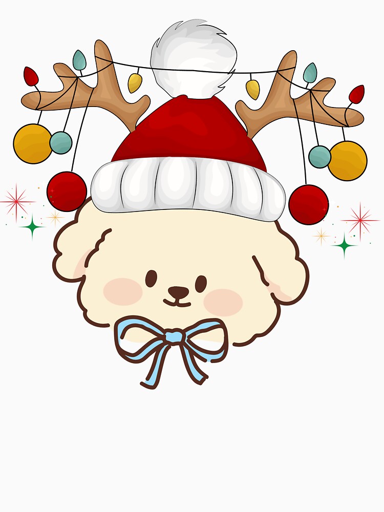 Cute Christmas Dog – Kawaii Puppy with Reindeer Antlers and Santa Hat Holiday Design by VeLuna64