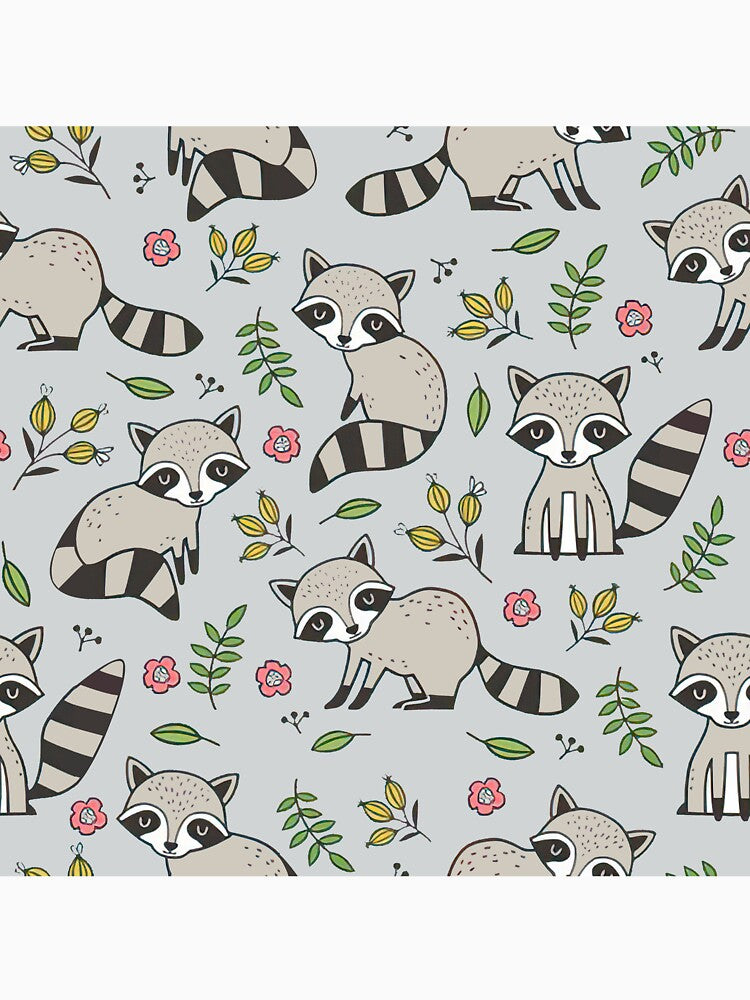 Raccoons Floral On Gray by SweetThreads79
