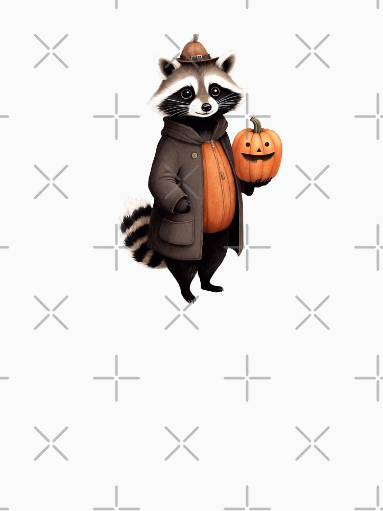 Stylish Watercolor Raccoon Character With Pumpkin by Victoria Riabov