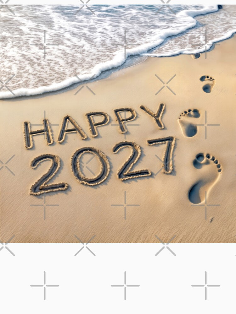 New Year 2027 Beach with Footprints by Maria Dryfhout