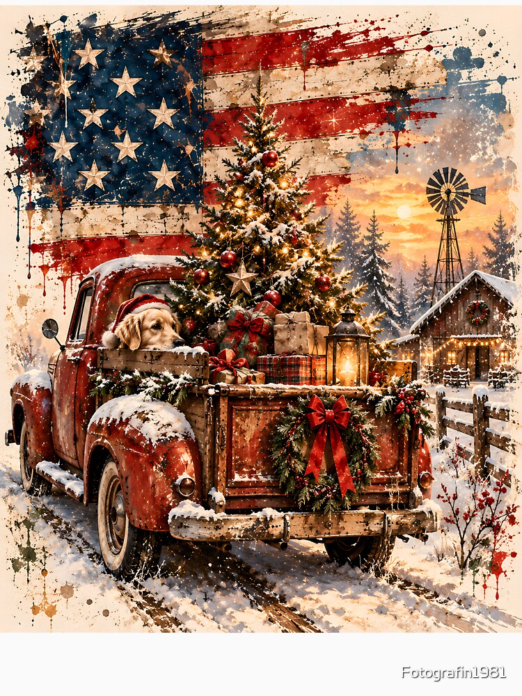 American Farm Christmas with Truck and Dog by Fotografin1981