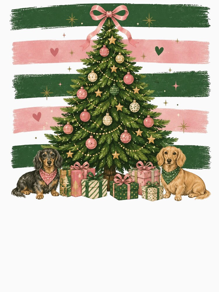 Christmas Dachshund Coquette Striped Tree, Vintage Xmas Dog Mom Wiener Dog Gift by Quiajia