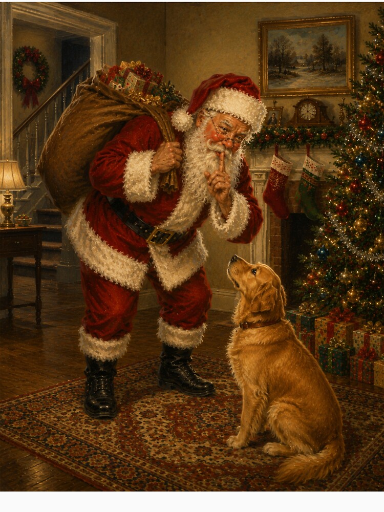 Santa Shushing Dog on Christmas Eve | Vintage Christmas Art by GSizzle1