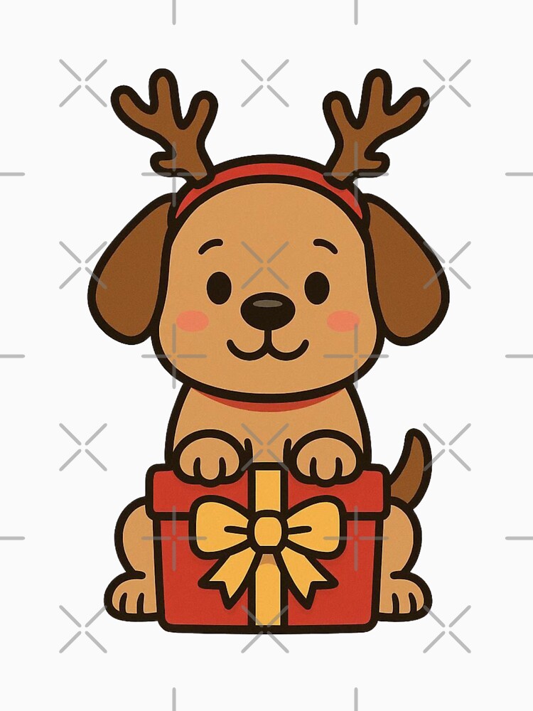 Dog with Reindeer Antlers and Gift Box – Holiday Pet Design by Confuzz1ed