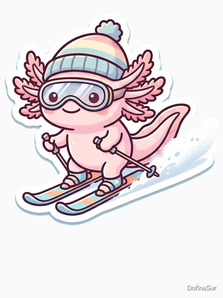 Axolotl Ski Winter Cute Kawaii Pink by DofinaSur