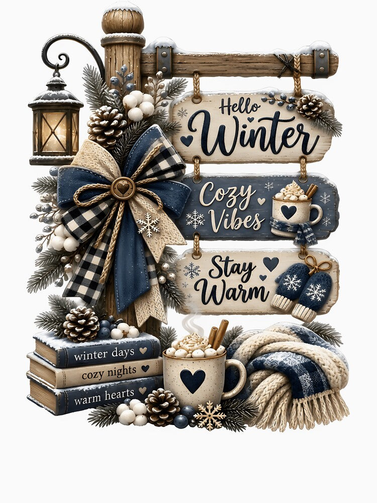 Hello Winter Shirt, Cozy Winter Bow Graphic Tee, Cute Coffee Lover Shirt, Rustic Cabin Aesthetic, Stay Warm Gift by SChouseclothing