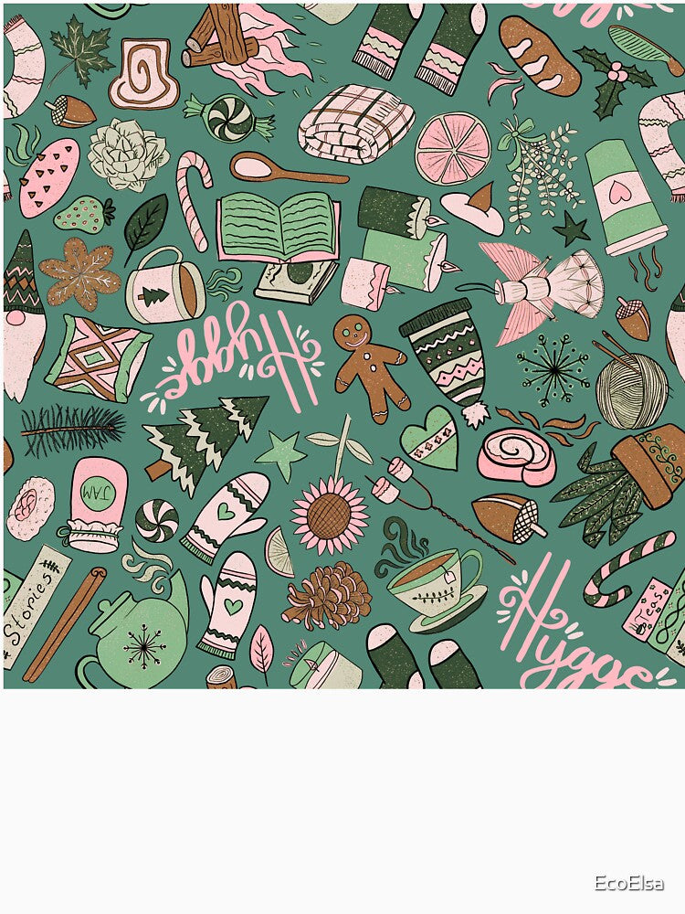Hygge Doodles Pattern - Pink-Mint-Brown Palette & Jade by EcoElsa
