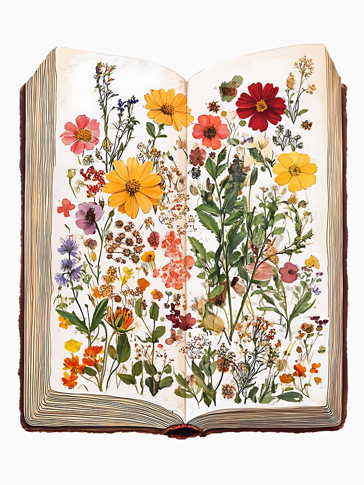 Light Academia Aesthetic Art: Pressed Flower in Vintage Book by bapupa